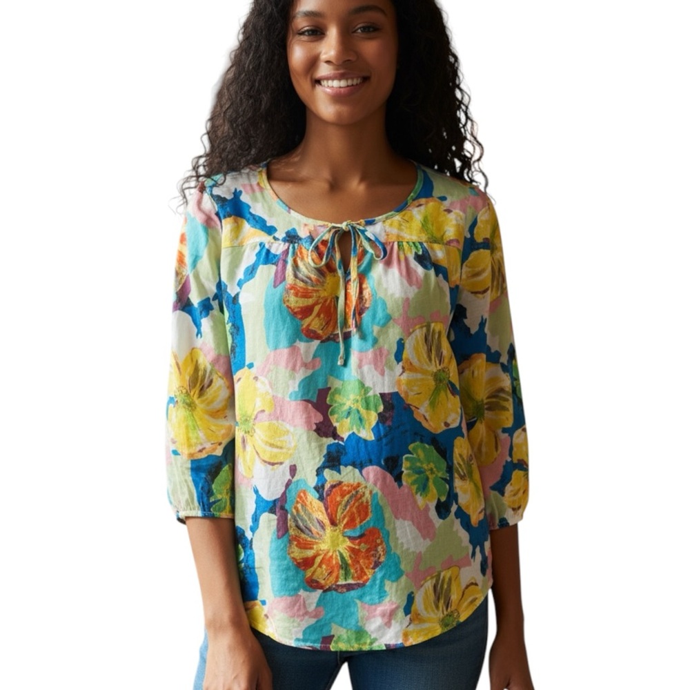 Hester & Orchard linen cotton blend floral boho chic cottage core shirt
